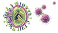 Flu. Influenza viruses with RNA, surface proteins hemagglutinin and neuraminidase, medically 3D illustration