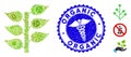 Microbe Mosaic Flora Plant Icon with Caduceus Distress Organic Seal