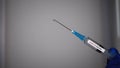 Flu shot, syringe with a drop of medication on aigle, covid-19 vaccine. 14.01.2020 Ukraine Royalty Free Stock Photo