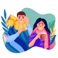 Flu sick family couple. Man and woman treats seasonal cold respiratory infection disease. Vector flat cartoon characters