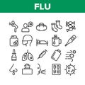 Flu Symptoms And Cure Collection Icons Set Vector