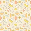 Flu treatment colorful doodle seamless pattern.