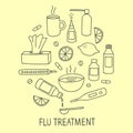 Flu treatment doodle elements set