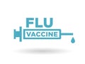 Flu vaccine health icon badge with blue syringe sign Royalty Free Stock Photo