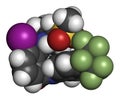 flubendiamide insecticide molecule ryanoid class. 3D rendering. Atoms are represented as spheres with conventional color coding.