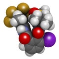 flubendiamide insecticide molecule (ryanoid class). 3D rendering. Atoms are represented as spheres with conventional color coding