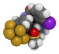 flubendiamide insecticide molecule (ryanoid class). 3D rendering. Atoms are represented as spheres with conventional color coding
