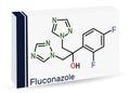 Fluconazole, molecule. It is triazole antifungal medication used to treat fungal infections, candidiasis. Skeletal chemical Royalty Free Stock Photo