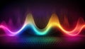 fluctuating vibrant glowing digital waveforms on a black grid background Royalty Free Stock Photo