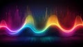 fluctuating vibrant glowing digital waveforms on a black grid background Royalty Free Stock Photo
