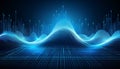 fluctuating vibrant glowing digital waveforms on a black grid background Royalty Free Stock Photo
