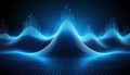 fluctuating vibrant glowing digital waveforms on a black grid background Royalty Free Stock Photo