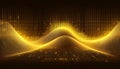 fluctuating vibrant glowing digital waveforms on a black grid background Royalty Free Stock Photo