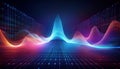 fluctuating vibrant glowing digital waveforms on a black grid background Royalty Free Stock Photo