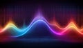 fluctuating vibrant glowing digital waveforms on a black grid background Royalty Free Stock Photo