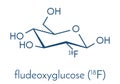 Fludeoxyglucose 18F fluorodeoxyglucose 18F, FDG cancer imaging diagnostic drug molecule. Contains radioactive isotope fluorine-.