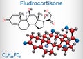 Fludrocortison, fluorocortisone molecule. It is synthetic corticosteroid with antiinflammatory and antiallergic properties. Royalty Free Stock Photo