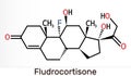 Fludrocortison, fluorocortisone molecule. It is synthetic corticosteroid with antiinflammatory and antiallergic properties. Royalty Free Stock Photo