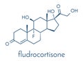 Fludrocortisone aldosterone hormone substitution drug molecule. Skeletal formula.