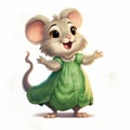 Whimsical Disney Mouse In Green Dress: Charming Character Illustrations