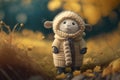 Fluffy adventurers: Cute little sheep in their woolen coats exploring the golden meadow