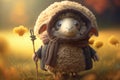 Fluffy adventurers: Cute little sheep in their woolen coats exploring the golden meadow