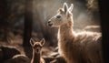 Fluffy alpaca grazes in rural meadow, cute generated by AI Royalty Free Stock Photo