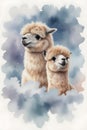 Fluffy alpacas in a dreamy cloud-filled sky Royalty Free Stock Photo