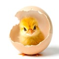 Fluffy Baby Chick Emerging from a Cracked Eggshell on White Background Royalty Free Stock Photo