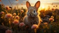 Fluffy baby rabbit sits in meadow, enjoying springtime generated by AI