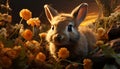 Fluffy baby rabbit sitting in grass, enjoying springtime generated by AI