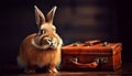 Fluffy baby rabbit sitting in small suitcase generated by AI