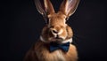 Fluffy baby rabbit wears a bow tie generated by AI