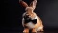 Fluffy baby rabbit wears bow tie portrait generated by AI