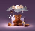 Fluffy baby teddy bear sleeping under the moon and stars Royalty Free Stock Photo