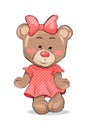 Fluffy Bear Female Animal in Pink Dotted Dress Bow