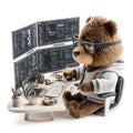 Fluffy Bear Programmer Wears Glasses Coding on Multiple Computer Screens at Desk Royalty Free Stock Photo
