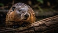 Fluffy beaver eating nutria in tranquil pond generated by AI