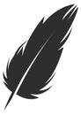 Fluffy bird feather black silhouette. Quill icon Royalty Free Stock Photo