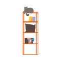 Fluffy Black Cat or Tabby Sitting on Rack or Shelf Vector Illustration