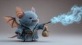 Fluffy Blue Bat Wizard with Potion and Staff Royalty Free Stock Photo