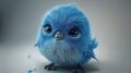 Fluffy blue chick with big eyes.