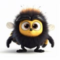 Fluffy bumblebee, funny cute cartoon 3d illustration on white background