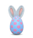 Fluffy bunny behind easter egg isolalated on white