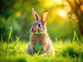 Fluffy Bunny in a SunDrenched Spring Meadow A Peaceful Idyllic Scene of Vibrant Green Grass Royalty Free Stock Photo