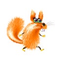 Fluffy cartoon squirrel on light background. Orange cute, isolated. Vector illustration