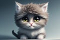 Fluffy cat with big cute eyes. Charming puss with disheveled fur. Generative AI.