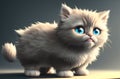 Fluffy cat with big cute eyes. Charming puss with disheveled fur. Generative AI.