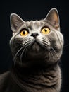 A fluffy cat looks attentively to the side and up. Generated by AI Royalty Free Stock Photo