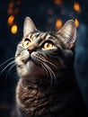 A fluffy cat looks attentively to the side and up. Generated by AI Royalty Free Stock Photo